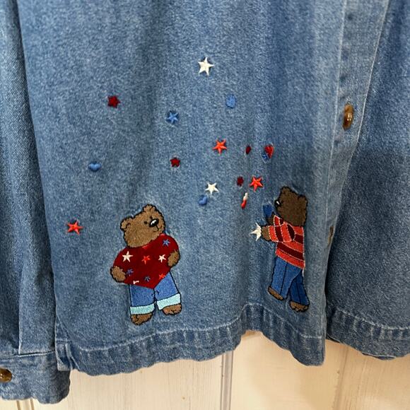 Christopher & Banks Denim Shirt Embroidered Teddy Bears Blue Womens Size Medium - Picture 5 of 10